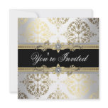 White Gold Black Damask Party Invitations invitations
