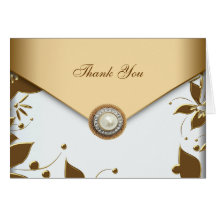 White Gold Flower Pearl Thank You Cards