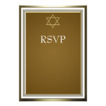 White Gold Star of David Bar Mitzvah RSVP Custom Invites