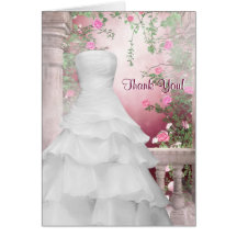 White Gown Pink Rose Thank You Cards