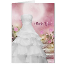 White Gown Pink Rose Thank You Cards