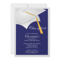 White Grad Cap Graduation Party Invitation