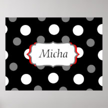 White & Gray Polka Dots On Black Monogram Poster