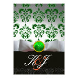 WHITE GREEN DAMASK & SHAMROCK MONOGRAM GOLD Orange Personalized Announcements