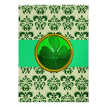 WHITE GREEN  DAMASK WITH SHAMROCK Silver Invitation