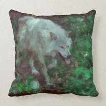 White Grey Wolf & Forest Wildlife Art Throw Pillow