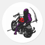 White Grim Reaper Biker Round Sticker