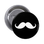 White handlebar moustache on black background pinback button
