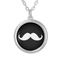 White handlebar moustache on black background personalized necklace