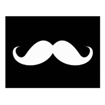 White handlebar moustache on black background postcards