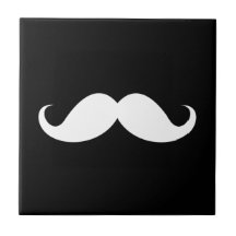 White handlebar moustache on black background ceramic tiles