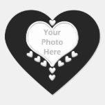 White Hearts on Black (photo frame) Round Stickers
