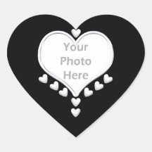 White Hearts on Black (photo frame) Round Stickers