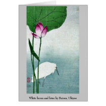 White heron and lotus by Baison, Ukiyoe Greeting Cards