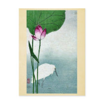 White heron and lotus by Baison, Ukiyoe Post Card