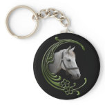 White Horse Portrait Floral Swirls Decor Keychain