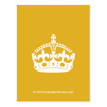 White Keep Calm Crown on Gold Background Postcards