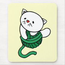 White Kitten With Yarn T-shirts and gifts Mousepad