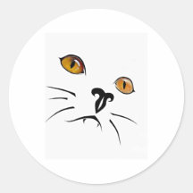 white Kitty Round Stickers