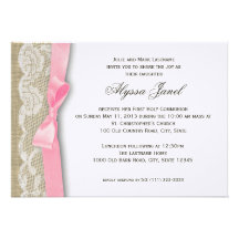 White Lace and Burlap First Communion Cards
