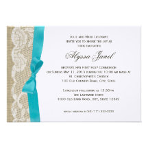 White Lace and Burlap First Communion Custom Invites