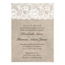 White Lace and Burlap Wedding Invitation