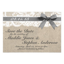 White Lace & Burlap Wedding Save the Date Custom Announcement
