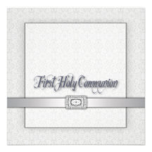 White Lace Girls First Communion Invitation