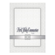 White Lace Girls First Communion Invitation
