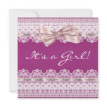 White Lace Pink Ribbon Hot Pink Girl Baby Shower invitations
