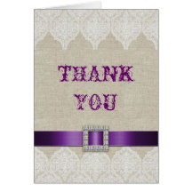 White Lace Vintage Wedding Thank You Purple Linen Card