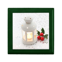 White Lantern and Holly Christmas Keepsake Gift Boxes