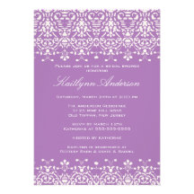 White & Lavender Damask Bridal Shower Invitation