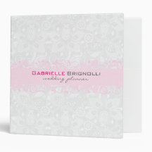 White & Light Pink Vintage Floral Lace Vinyl Binder