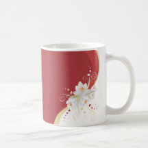 White Lilies on Red Swirl Valentine's Coffee Mug