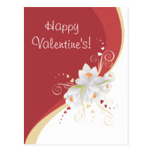 White Lilies on Red Swirl Valentine's Postcard