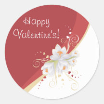 White Lilies on Red Swirl Valentine's Round Sticker
