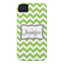 White & Lime Green Chevron Monogram iPhone 4/4s Case-Mate iPhone 4 Case