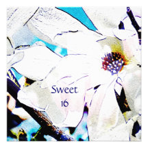 white magnolia blossom sweet 16 invitation