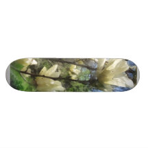 White Magnolia Branches Skate Board Deck