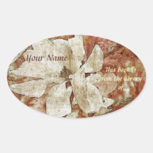 white magnolia library sticker plate