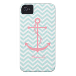 White Mint & Pink Zigzag Pattern Anchor iPhone 4 Covers