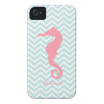 White Mint & Pink Zigzag Pattern Seahorse iPhone 4 Case