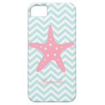 White Mint & Pink Zigzag Pattern Starfish iPhone 5 Cases