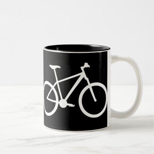 White mountain bike on black mug.