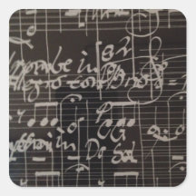 white music notation on black background square stickers