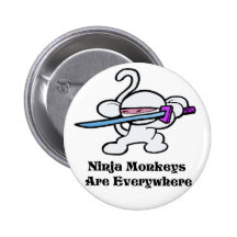 White Ninja On Guard Pinback Button