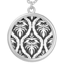 White on Black Damask Floral Necklaces