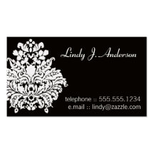 White on Black Damask Personal Card Business Cards