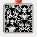 White on Black Tulip Damask Christmas Ornaments